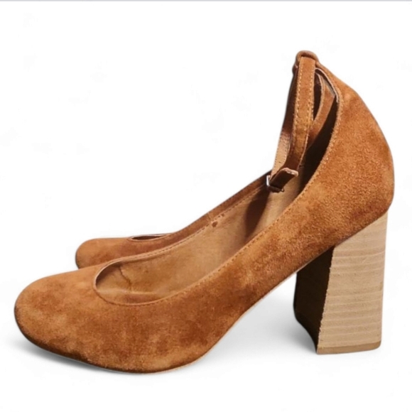 Jeffrey Campbell x Free People Delta Rust Suede Block Wood Heel Ankle Strap Boho - Picture 1 of 13